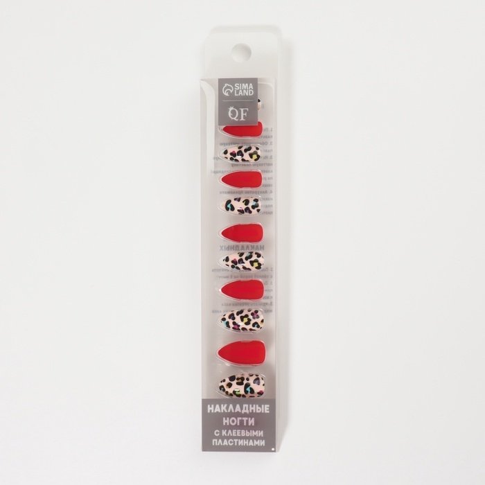 Накладные ногти «Лео», 12 шт, с клеевыми пластинами, форма миндаль, красные, бежевые Накладные ногти «Лео», 12 шт, с клеевыми пластинами, форма миндаль, красные, бежевые