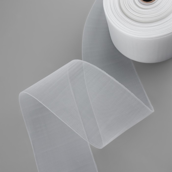 Шторная лента фиксированная сборка, органза, 10 см, 50 &plusmn; 1 м, цвет прозрачный