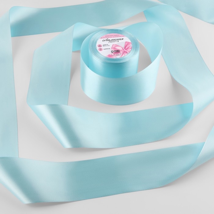 Лента атласная, 75 мм &times; 23 &plusmn; 1 м, цвет голубой №211