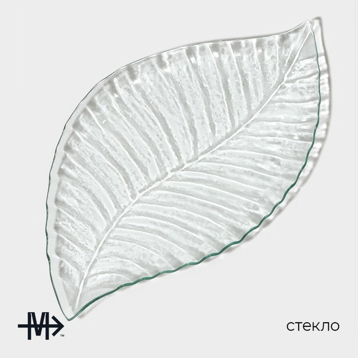 Блюдо стеклянное сервировочное Magistro «Лист», 40,5×23×1,8 см, цвет прозрачный Блюдо стеклянное сервировочное Magistro «Лист», 40,5×23×1,8 см, цвет прозрачный