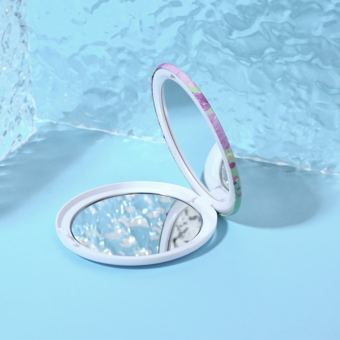 Зеркало складное &laquo;Цветы&raquo;, d = 7,5 см, цвет зелёный