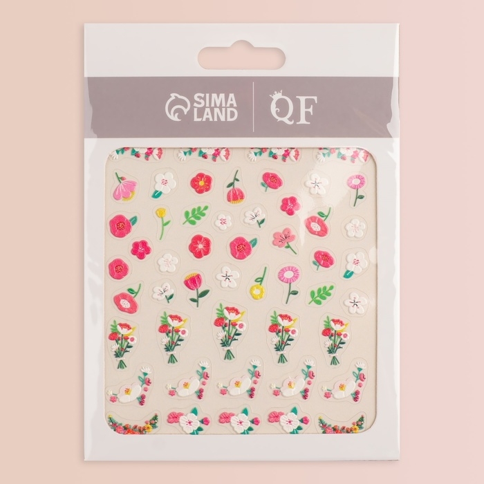 Наклейки для ногтей «Полевые цветы», объёмные, разноцветные Наклейки для ногтей «Полевые цветы», объёмные, разноцветные