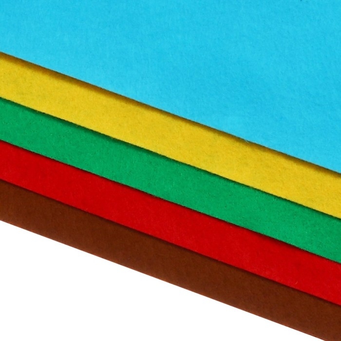 Фетр цветной набор, толщина-2 мм, формат А4, мягкий, 5 листов, 5 цветов, насыщенные цвета