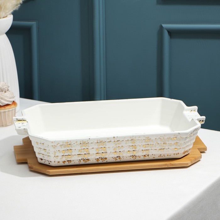 Мармит из жаропрочной керамики прямоугольный, 2 л, 41&times;22,5&times;13 см, цвет белый