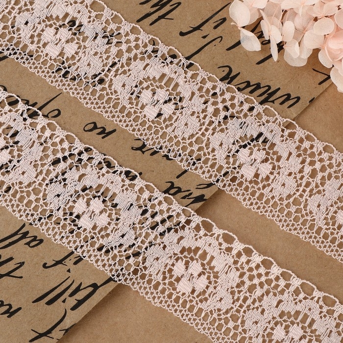 Кружево капроновое, 35 мм &times; 10 &plusmn; 1 м, цвет персиковый