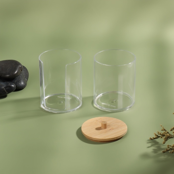 Органайзер для ватных палочек и дисков &laquo;BAMBOO&raquo;, с крышкой, 2 съёмные секции, 7 &times; 18,5 см, в картонной коробке, цвет прозрачный