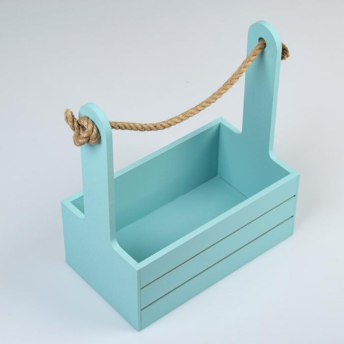 Кашпо деревянное 25.5&times;15&times;30 см "Аром", ручка канат, серо-голубое