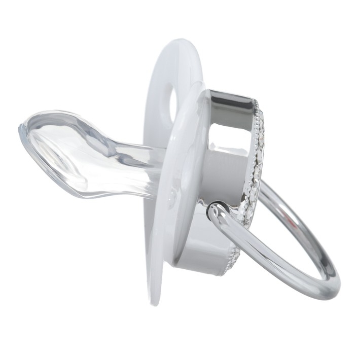 Соска - пустышка силиконовая ортодонтическая «Я люблю маму», от 12 мес., с колпачком, цвет белый/серебро, стразы Соска - пустышка силиконовая ортодонтическая «Я люблю маму», от 12 мес., с колпачком, цвет белый/серебро, стразы