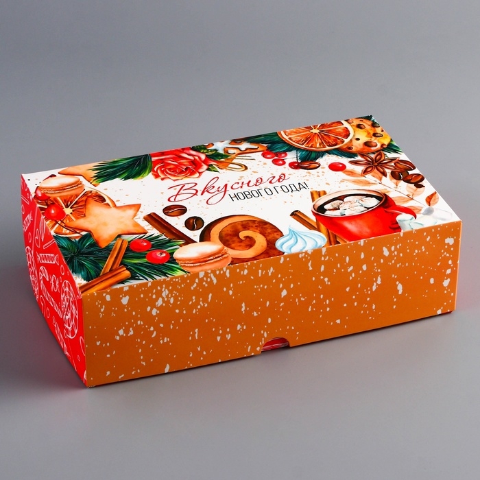 Новый год. Коробка складная, кондитерская упаковка без окна Новый год. Коробка складная, кондитерская упаковка без окна "Вкусного Нового года!", 25 х 15 х 7 см