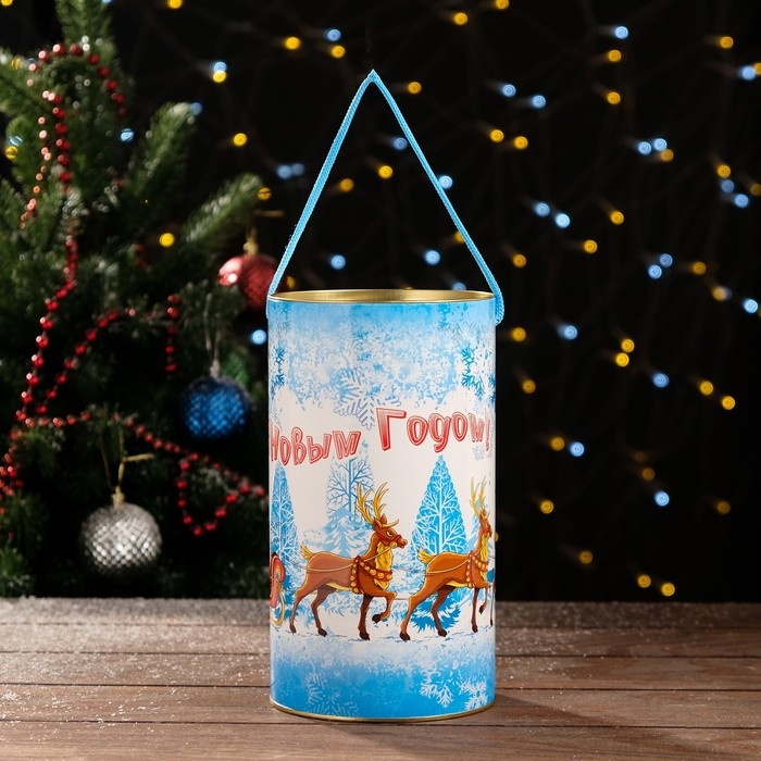 Новый год. Подарочная коробка, тубус &laquo;Тройка оленей&raquo; 120 х 220 мм (200 мм внутр. высота).