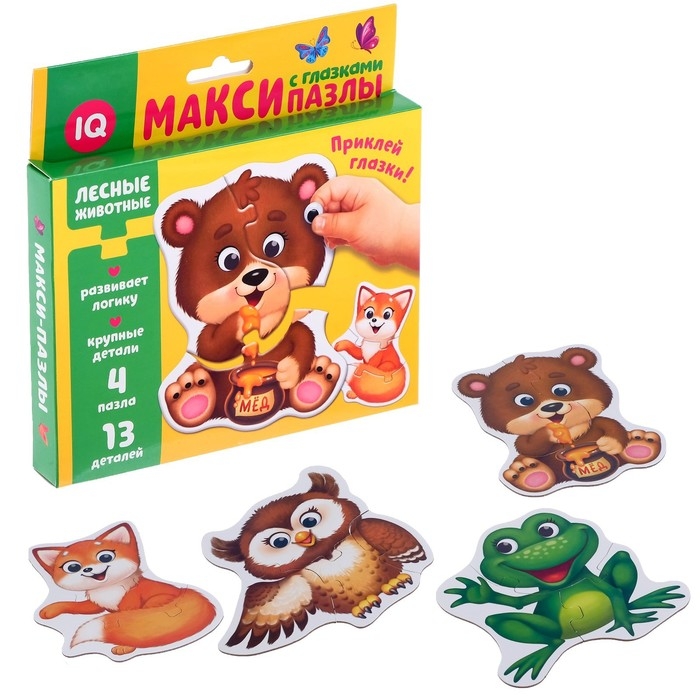 Макси-пазлы с глазками «Лесные животные», 4 пазла, 13 деталей Макси-пазлы с глазками «Лесные животные», 4 пазла, 13 деталей