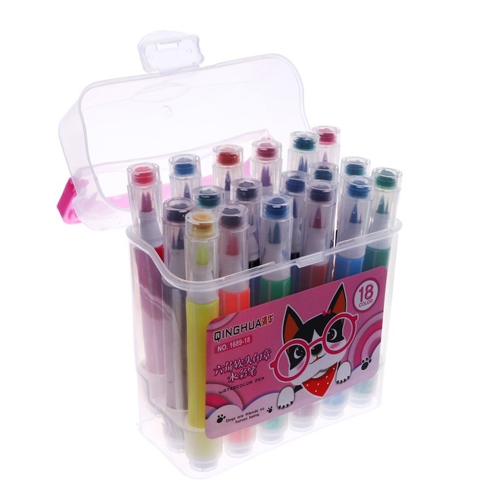 Фломастеры, 18 цветов, толстые, с печатью, вентилируемый колпачок, МИКС