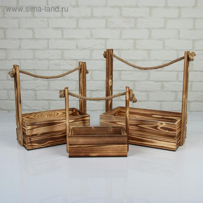 Набор кашпо деревянных 3 в 1 (30.5&times;18.5&times;35; 25.5&times;15&times;30; 20&times;12&times;23) "Аром", обожженный