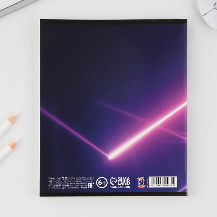 Тетрадь в клетку, 96 листов А5 на скрепке, &laquo;1 сентября: Неон&raquo; ,обложка мелованный картон 230 гр внутренний блок №1, белизна 96%