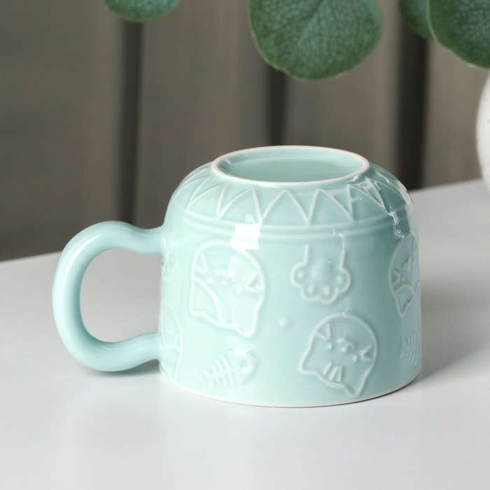 Кружка керамическая &laquo;Улыбающийся кот&raquo;, 450 мл, цвет голубой