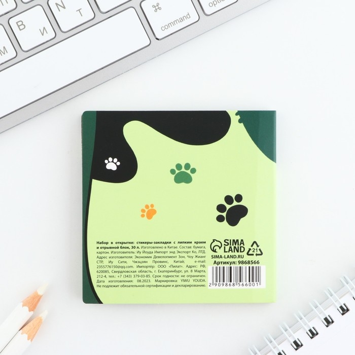 Подарочный набор в открытке &laquo;Пушистый р-р-рыцарь&raquo;, стикеры 4х20 л, отрывной блок 30 л