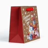 Новый год. Пакет подарочный новогодний крафтовый квадратный &laquo;Сказочные подарки&raquo;, 22 х 22 х 11 см, Новый год