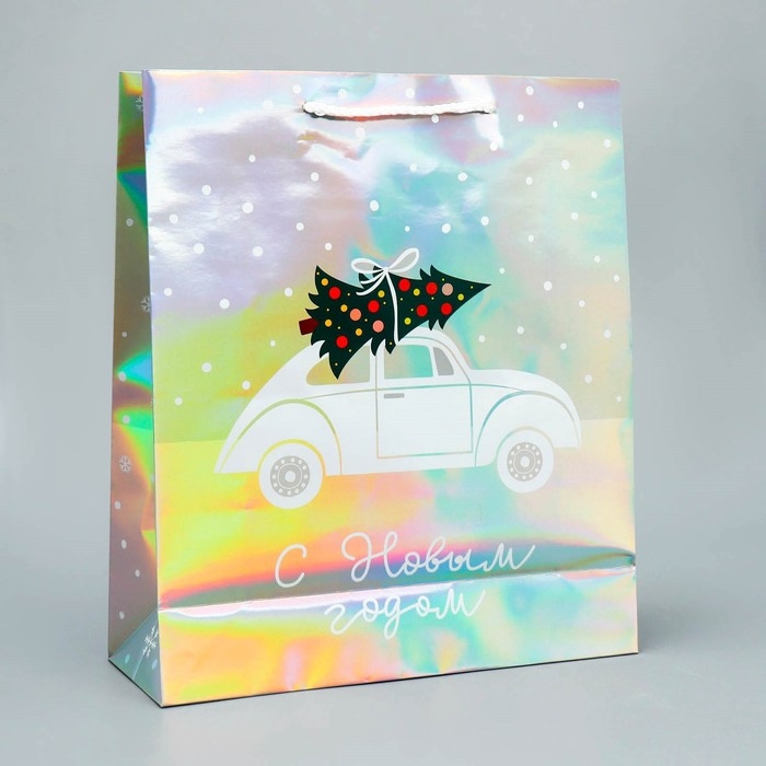 Пакет голографический «Спешу к тебе», M 26 х 30 х 9 см, Новый год Пакет голографический «Спешу к тебе», M 26 х 30 х 9 см, Новый год