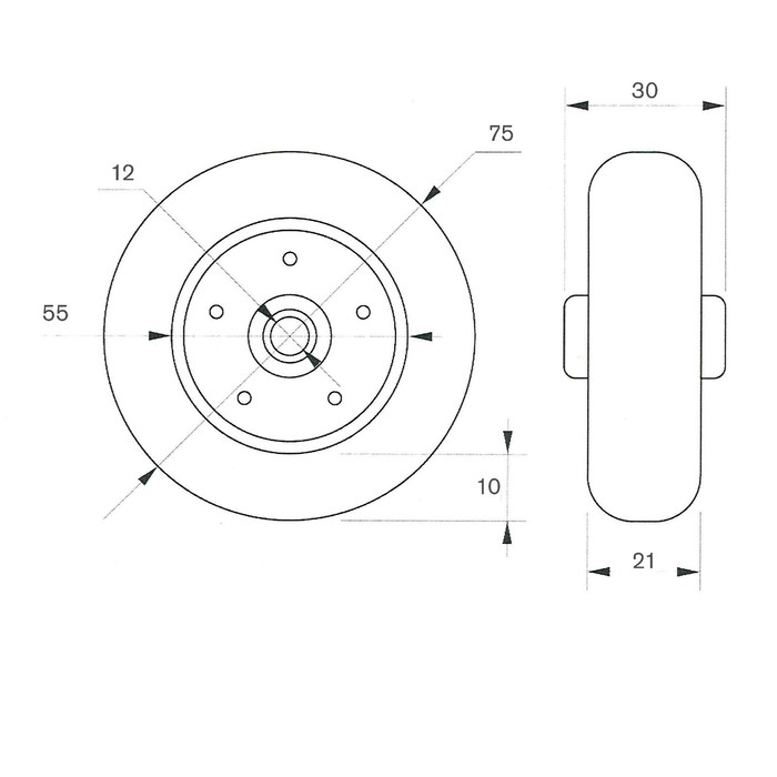 Колесо для транспортных тележек, d=75 мм Колесо для транспортных тележек, d=75 мм