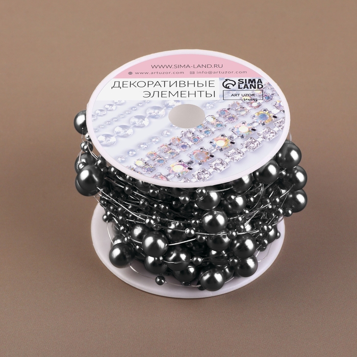 Жемчуг на леске, 3/8 мм, 9 &plusmn; 0,5 м, цвет серый