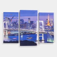 Часы настенные, модульные, серия: Город, "Светящийся мост", 60х80 см Часы настенные, модульные, серия: Город, "Светящийся мост", 60х80 см