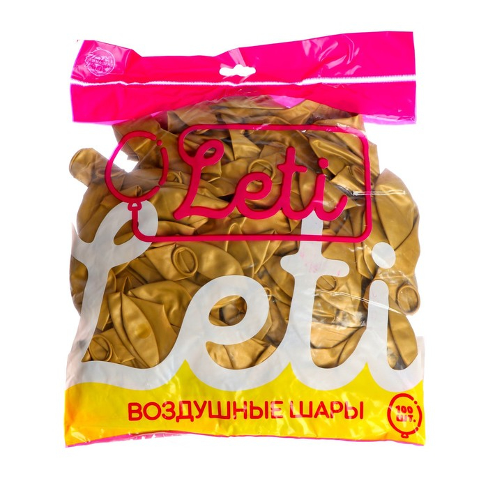 Шар латексный 9" &laquo;Хром&raquo;, металл, набор 100 шт., цвет золотой