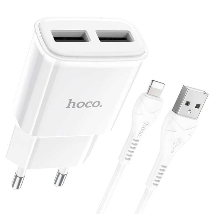 Сетевое зарядное устройство Hoco C88A, 2 USB, 2.4 А, кабель Lightning - USB, 1 м, белый Сетевое зарядное устройство Hoco C88A, 2 USB, 2.4 А, кабель Lightning - USB, 1 м, белый