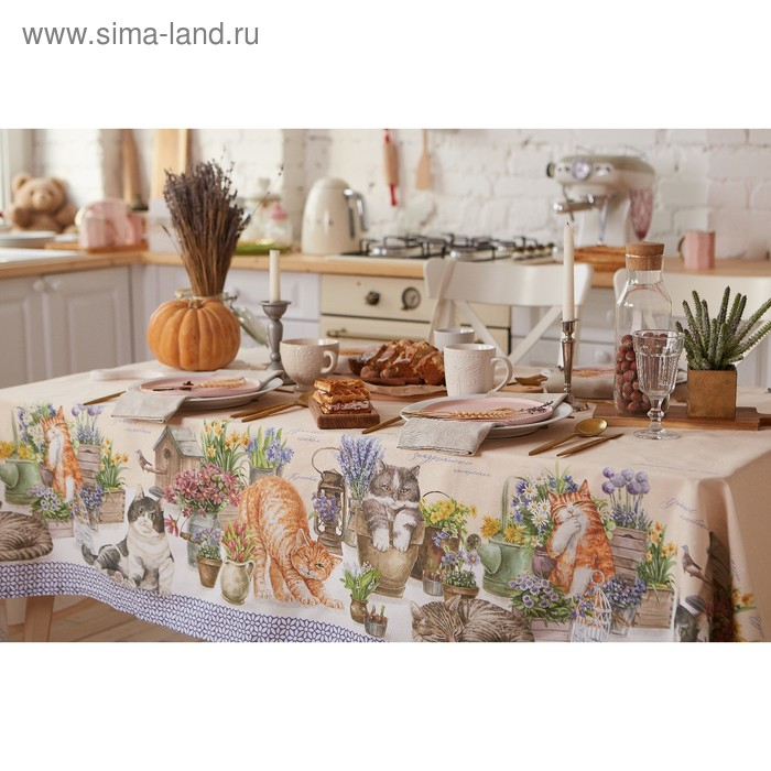 Скатерть "Этель" Уютные коты 220х147 см, 100% хлопок, саржа 190 г/м2