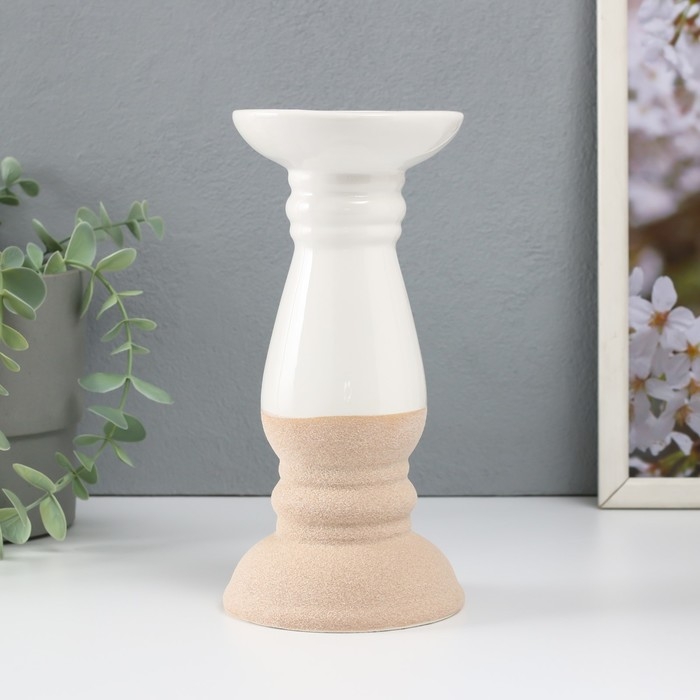 Подсвечник керамика на 1 свечу Подсвечник керамика на 1 свечу "Пирей" песочно-белый 9,8х9,8х20 см