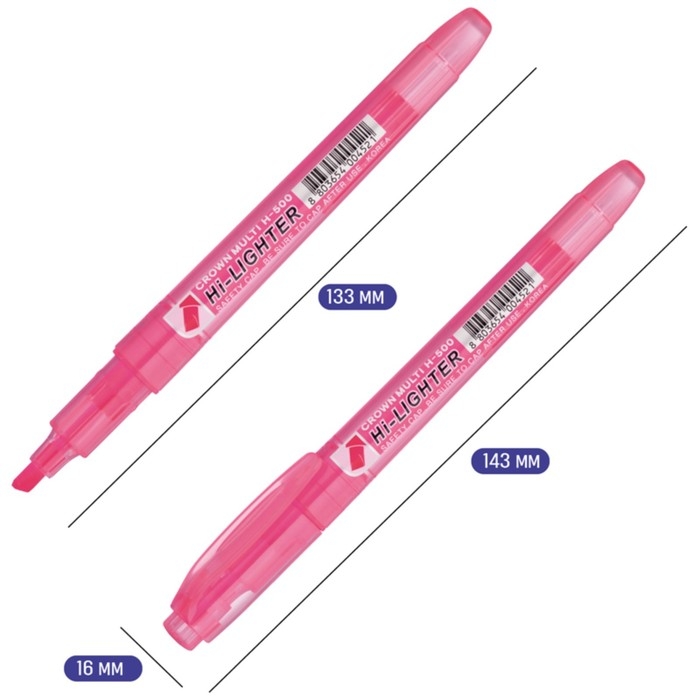 Набор маркеров текстовыделителей Crown, Multi Hi-Lighter", 4 штуки, 4 цвета, 1.0-4.0 мм, чернила на водной основе, чехол с европодвесом