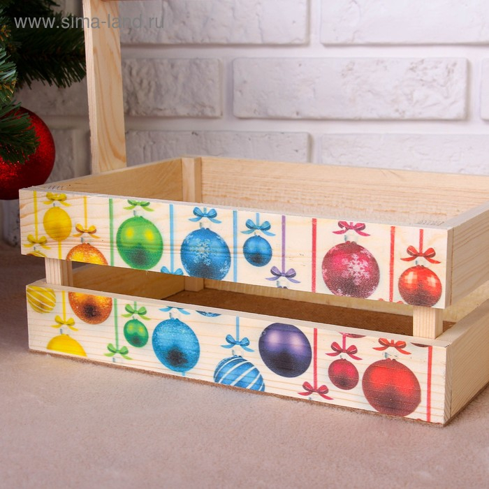 Набор кашпо деревянных "Новогодний №3" 3 в 1, МАССИВ СОСНЫ, деревянная ручка, натуральный