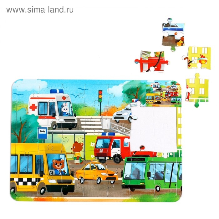 Пазл в рамке &laquo;Полезные машины&raquo;, 34 детали + раскраска