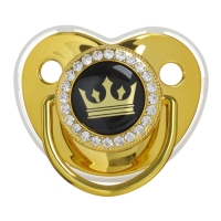 Соска - пустышка силиконовая ортодонтическая «Корона», от 6 мес., с колпачком + держатель - цепочка, цвет золотой/черный, стразы Соска - пустышка силиконовая ортодонтическая «Корона», от 6 мес., с колпачком + держатель - цепочка, цвет золотой/черный, стразы