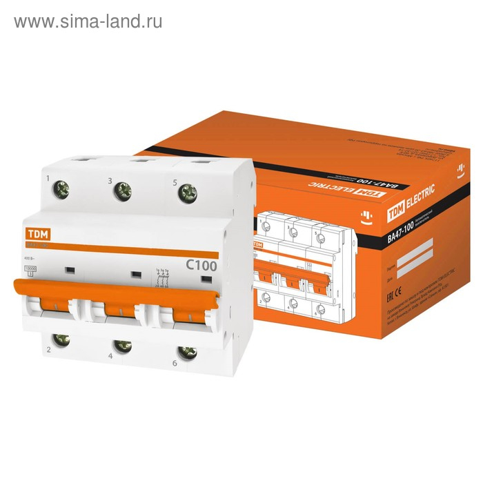 Выключатель автоматический TDM ВА47-100, 3п, 100 А, 10 кА Выключатель автоматический TDM ВА47-100, 3п, 100 А, 10 кА