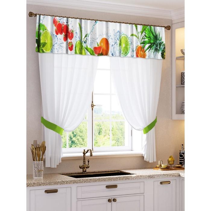 Комплект штор для кухни &laquo;Юна&raquo; тюль (294х160 см), ламбрекен (290х40 см), подхваты