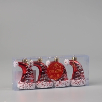 Украшение ёлочное "Новогодний колпачок" (набор 4 шт) 8х4,5 см, красно-белый