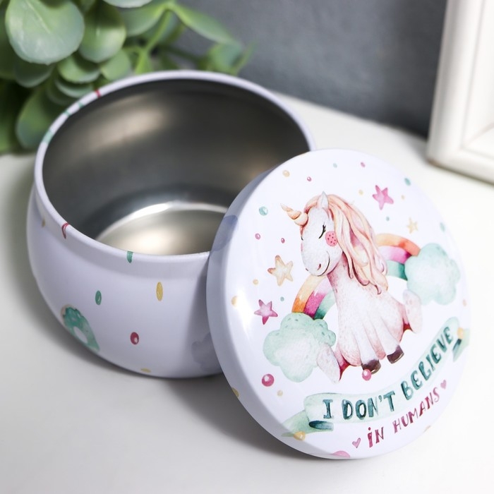 Шкатулка металл круг Шкатулка металл круг "Единорог и радуга" выпуклый рисунок 5х7,5х7,5 см