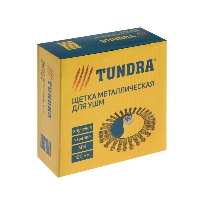 Щетка металлическая для УШМ ТУНДРА, крученая проволока, "тарелка", М14, 100 мм