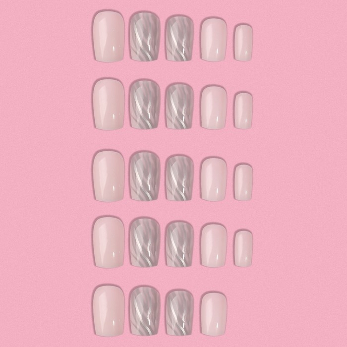 Накладные ногти &laquo;Zebra&raquo;, 24 шт, с клеевыми пластинами, форма мягкий квадрат, цвет белый/серебристый