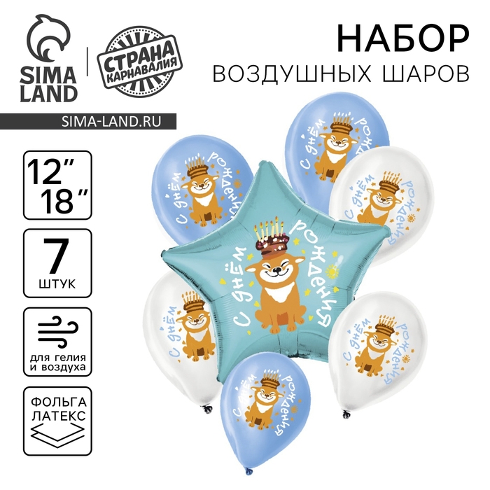 Набор воздушных шаров «Праздничный пёсик», латекс, фольга, 7 шт., МИКС Набор воздушных шаров «Праздничный пёсик», латекс, фольга, 7 шт., МИКС