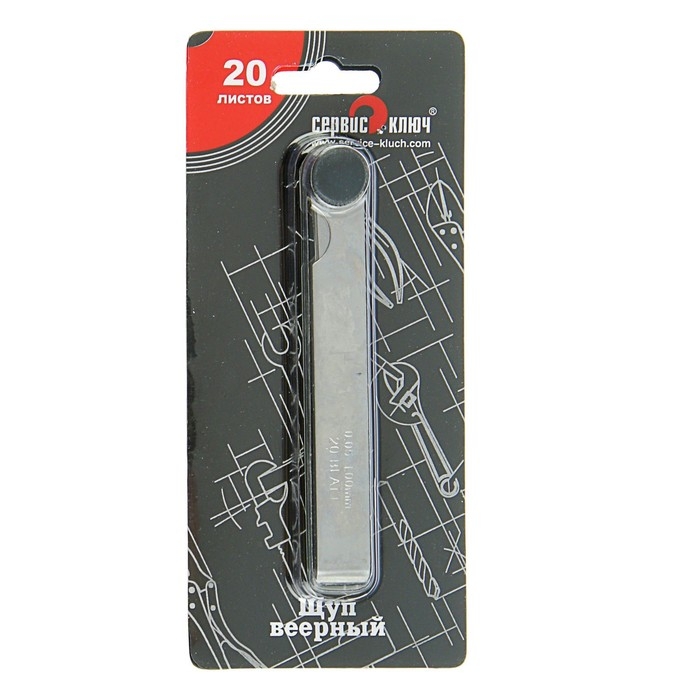 Щуп веерный Щуп веерный "СЕРВИС КЛЮЧ", 0.05-1.0 мм, шаг 0.05 мм, 20 листов, в блистере