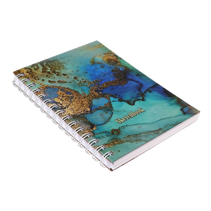 Скетчбук А5, 80 листов на гребне по длинной стороне "Мрамор", твёрдая обложка, блок 100 г/м&sup2;