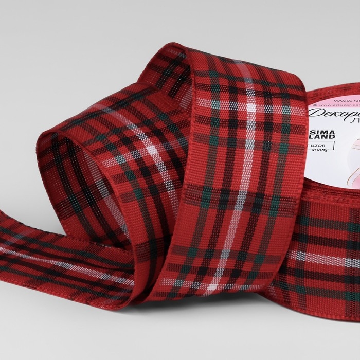 Лента декоративная &laquo;Клетка&raquo;, 25 мм, 9 &plusmn; 0,5 м, цвет красный