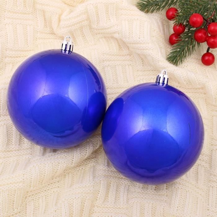 Набор шаров пластик d-10 см, 2 шт Набор шаров пластик d-10 см, 2 шт "Глянец" синий