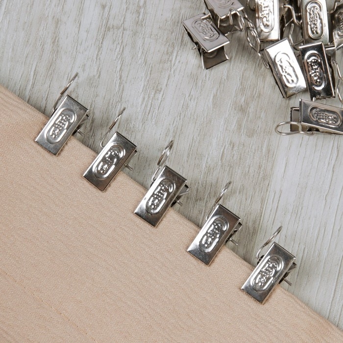 Зажим для штор, 32 × 11 мм, 20 шт, цвет серебряный Зажим для штор, 32 × 11 мм, 20 шт, цвет серебряный