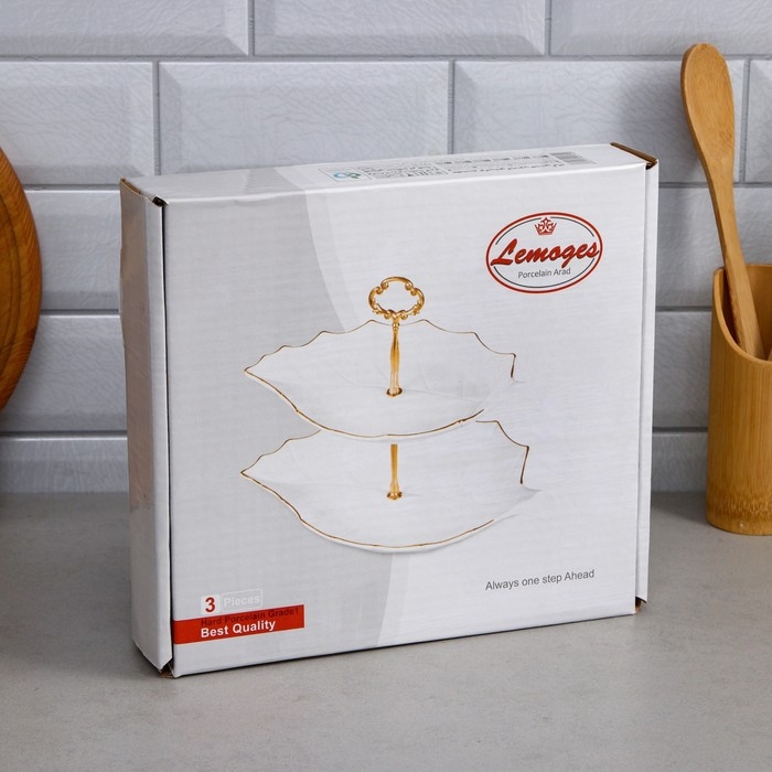 Этажерка «Листик», двухъярусная, большая, фарфор, Иран Этажерка «Листик», двухъярусная, большая, фарфор, Иран