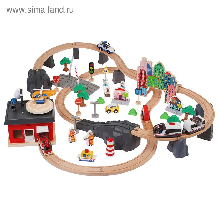 Железная дорога Железная дорога "Путешествие на море", поезд на батарейках, 92 элемента