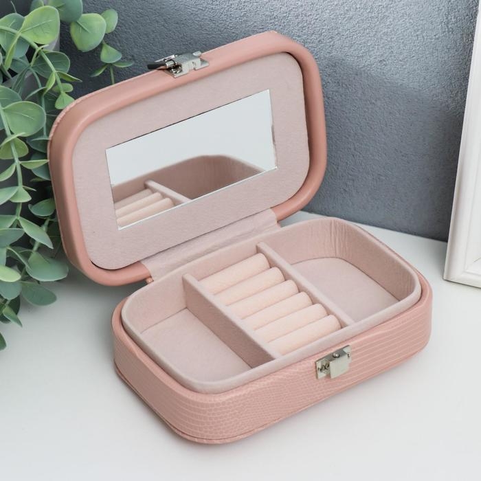 Шкатулка кожзам для украшений Шкатулка кожзам для украшений "Рептилия розовая" миниатюра комбинированная 4,5х10х15 см