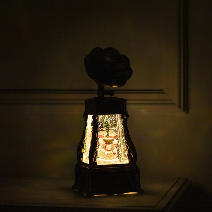 Светодиодная фигура &laquo;Граммофон со снеговиками&raquo; 11 &times; 28 &times; 11 см, пластик, батарейки ААх3 (не в комплекте), USB, свечение тёплое белое