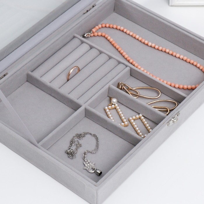 Шкатулка бархат для украшений многофункциональная Шкатулка бархат для украшений многофункциональная "Серый туман" 5х20х28 см